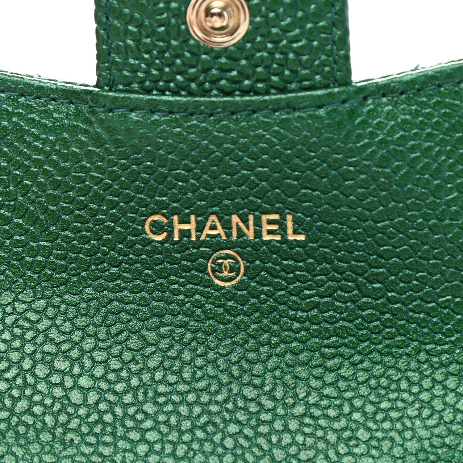 Chanel Metallic Caviar Quilted Card Holder Wallet Green 6 of 9