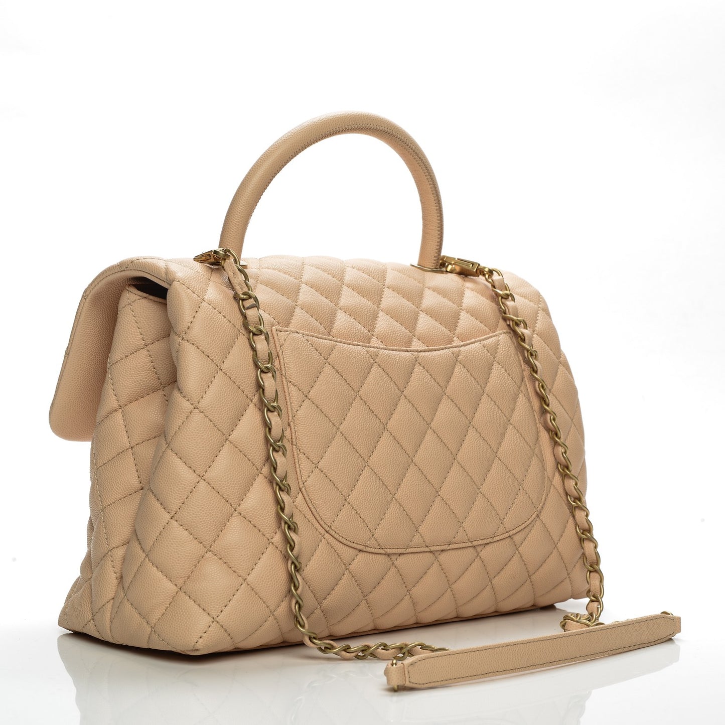Caviar Quilted Medium Coco Handle Flap Light Beige