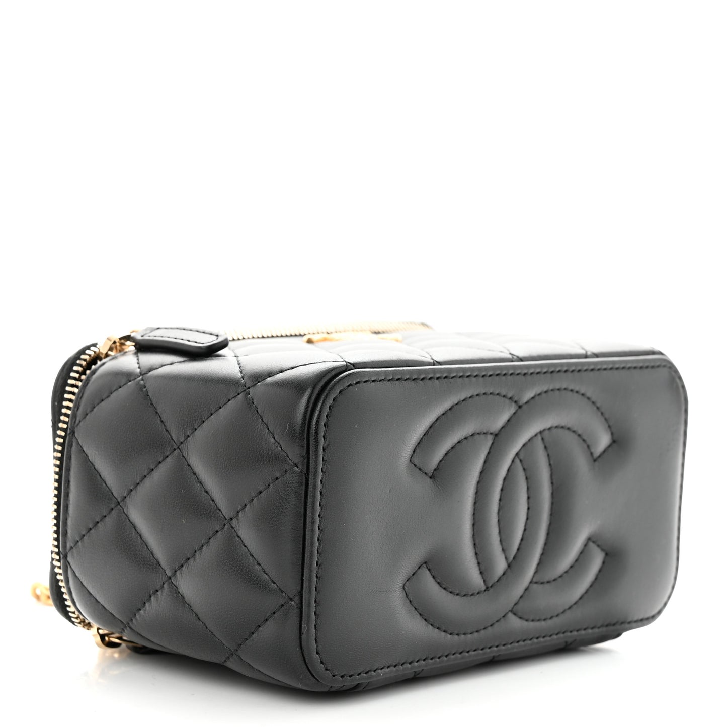 Lambskin Quilted Small Pillow Crush Vanity Case With Chain Black