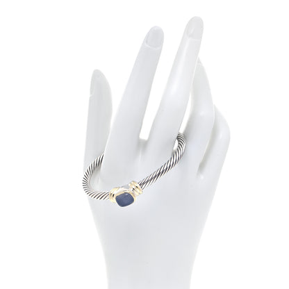 David Yurman Sterling Silver 14K Yellow Gold Blue Chalcedony 5mm Noblesse Cable Bracelet 2 of 6