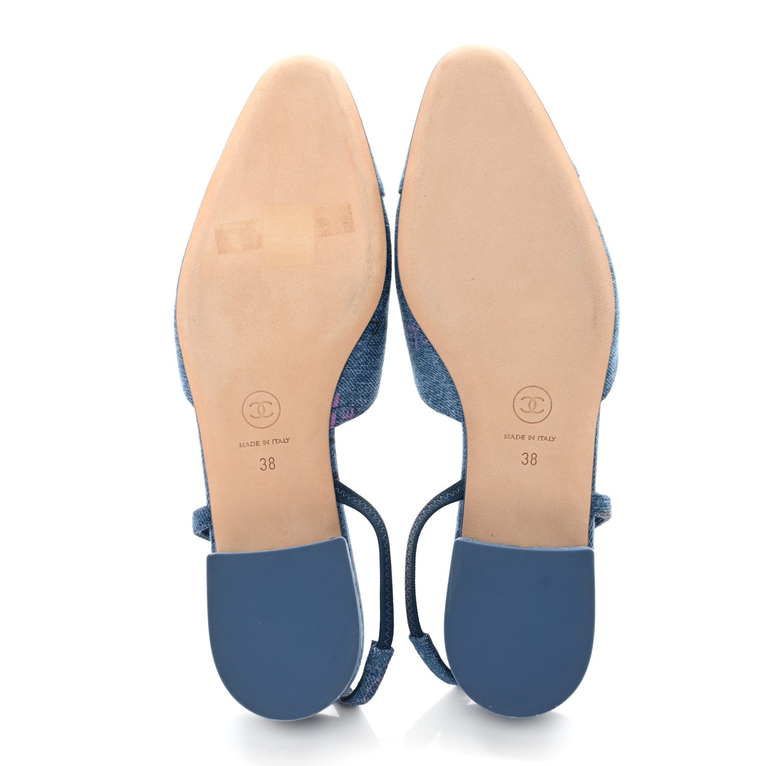 Chanel Denim Printed Denim Mood Cap Toe CC Slingback Flats 38 Light Blue Multicolor 5 of 10