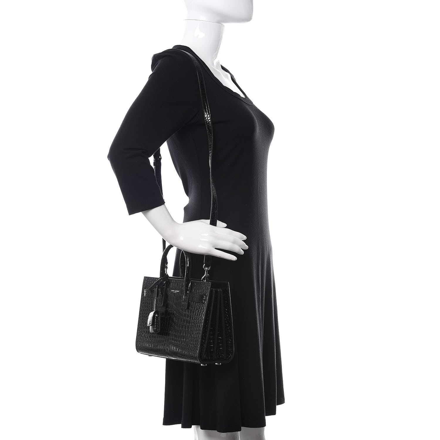 Saint Laurent Calfskin Crocodile Embossed Nano Sac De Jour Black 2 of 10