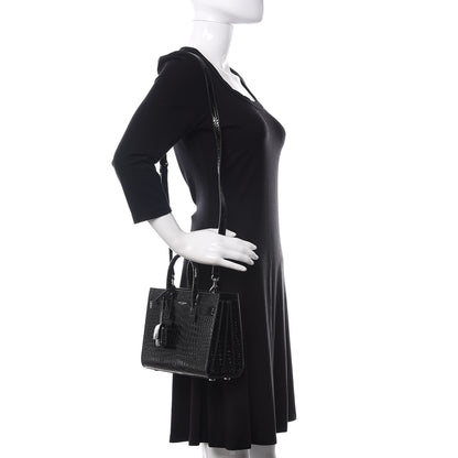 Saint Laurent Calfskin Crocodile Embossed Nano Sac De Jour Black 2 of 10