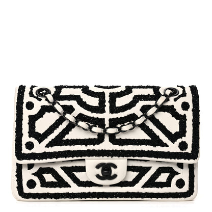 Chanel Lambskin Crystal Embroidered Medium Garden Of Versailles Double Flap Black White 1 of 21
