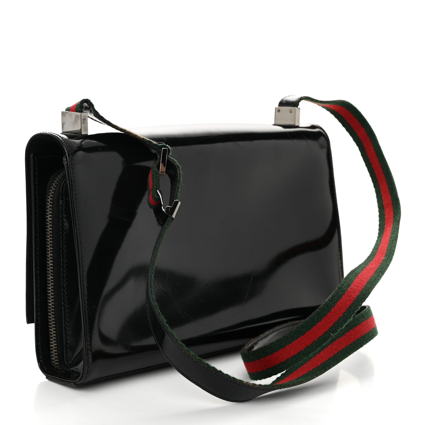 Patent Web Shoulder Bag Black
