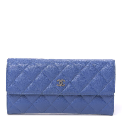 Chanel Caviar Quilted Large Gusset Flap Wallet Blue 1 of 9