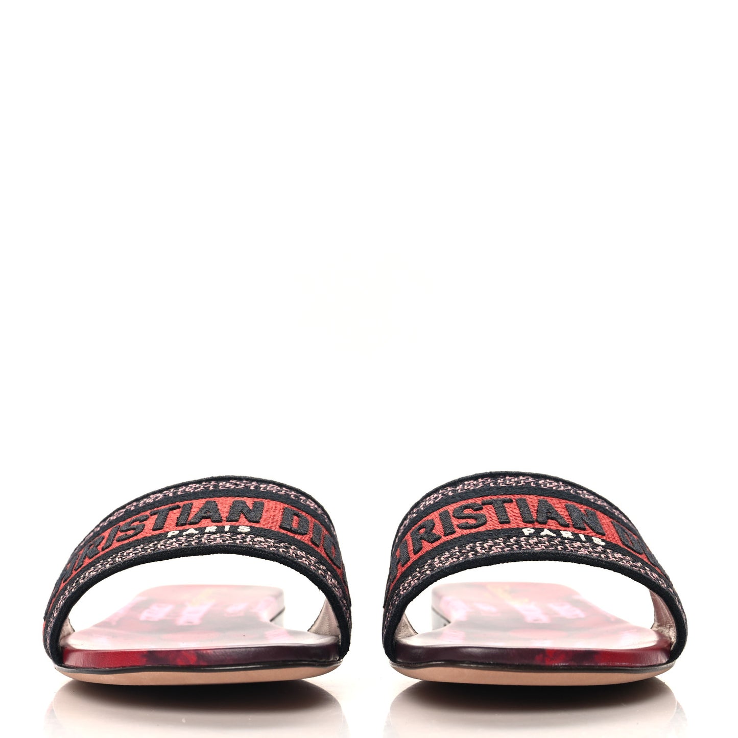 Canvas Tie and Dior Embroidered Dway Flat Slide Sandals 40 Spicy Red