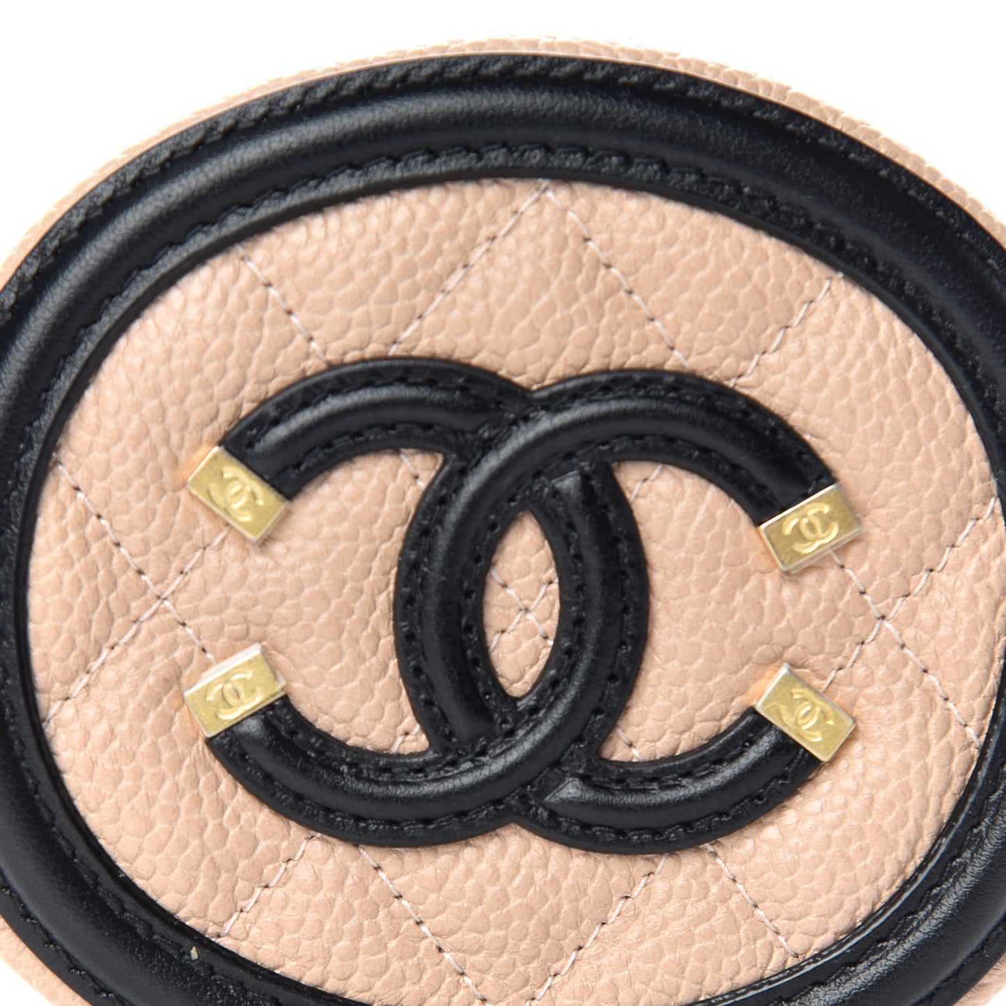 Caviar Quilted Filigree Zip Around Classic Coin Purse Beige Black