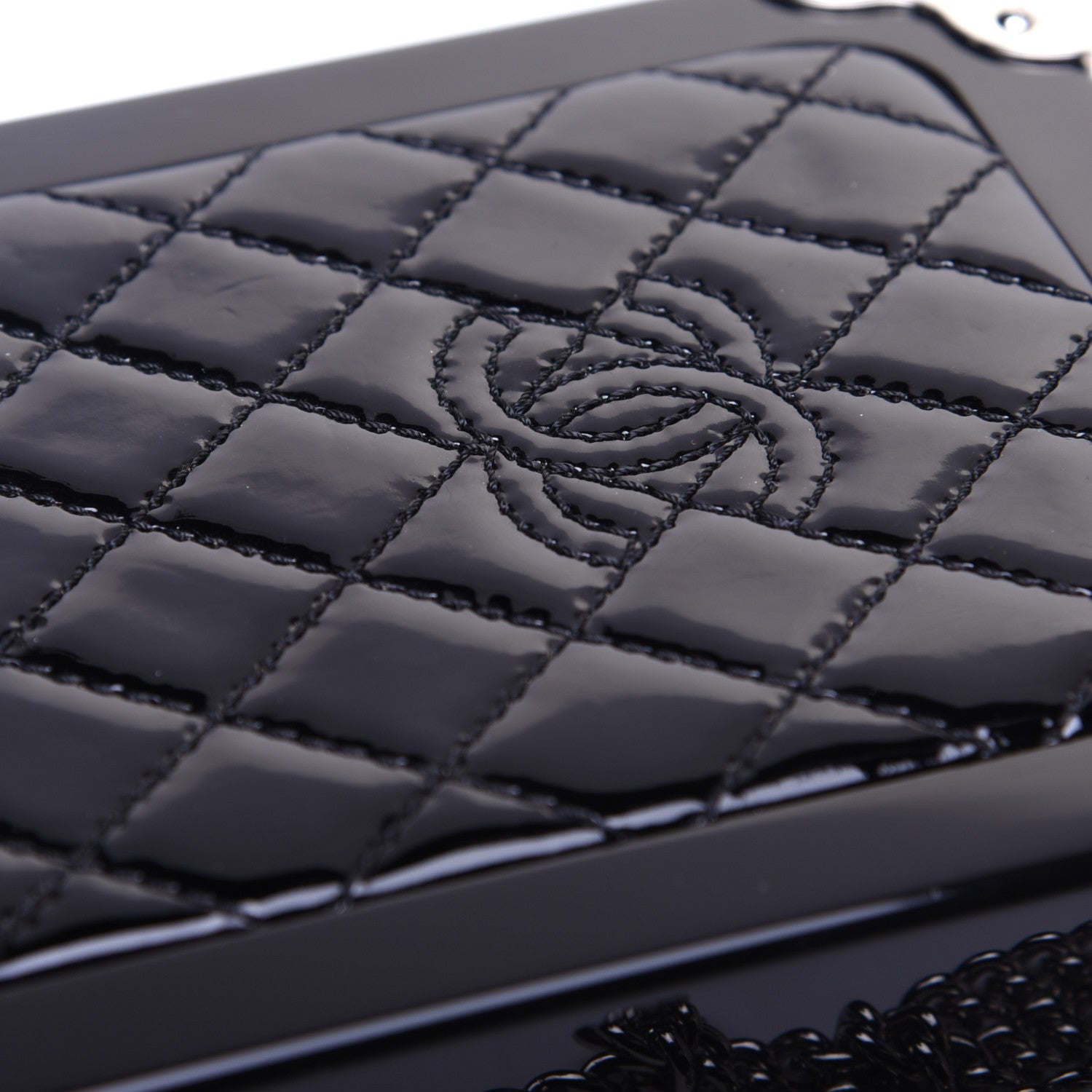 Chanel Plexiglass Patent Quilted Minaudiere Clutch Black 12 of 13