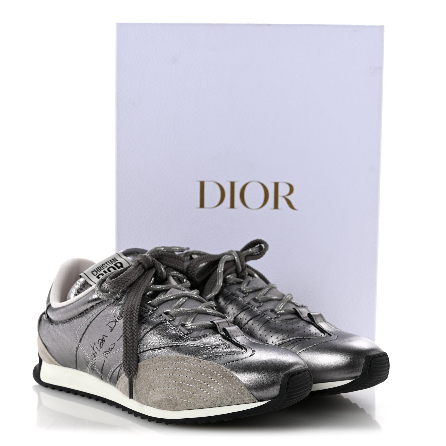 Christian Dior Metallic Lambskin Suede Womens D-Sketch Sneakers 39 Steel 11 of 11
