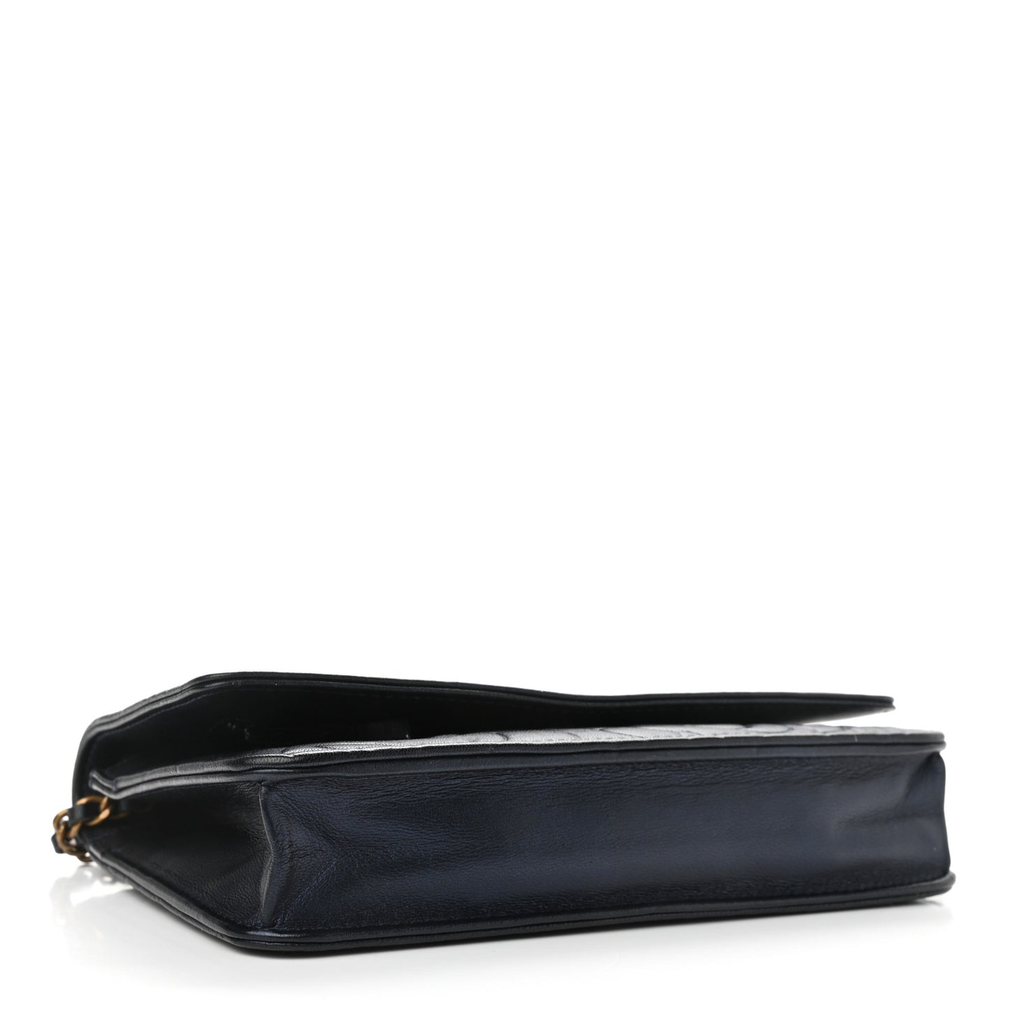 Goatskin Camellia Embossed Wallet On Chain WOC Navy