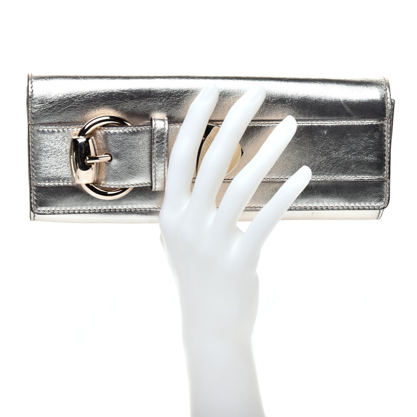 Metallic Calfskin Romy Clutch Silver