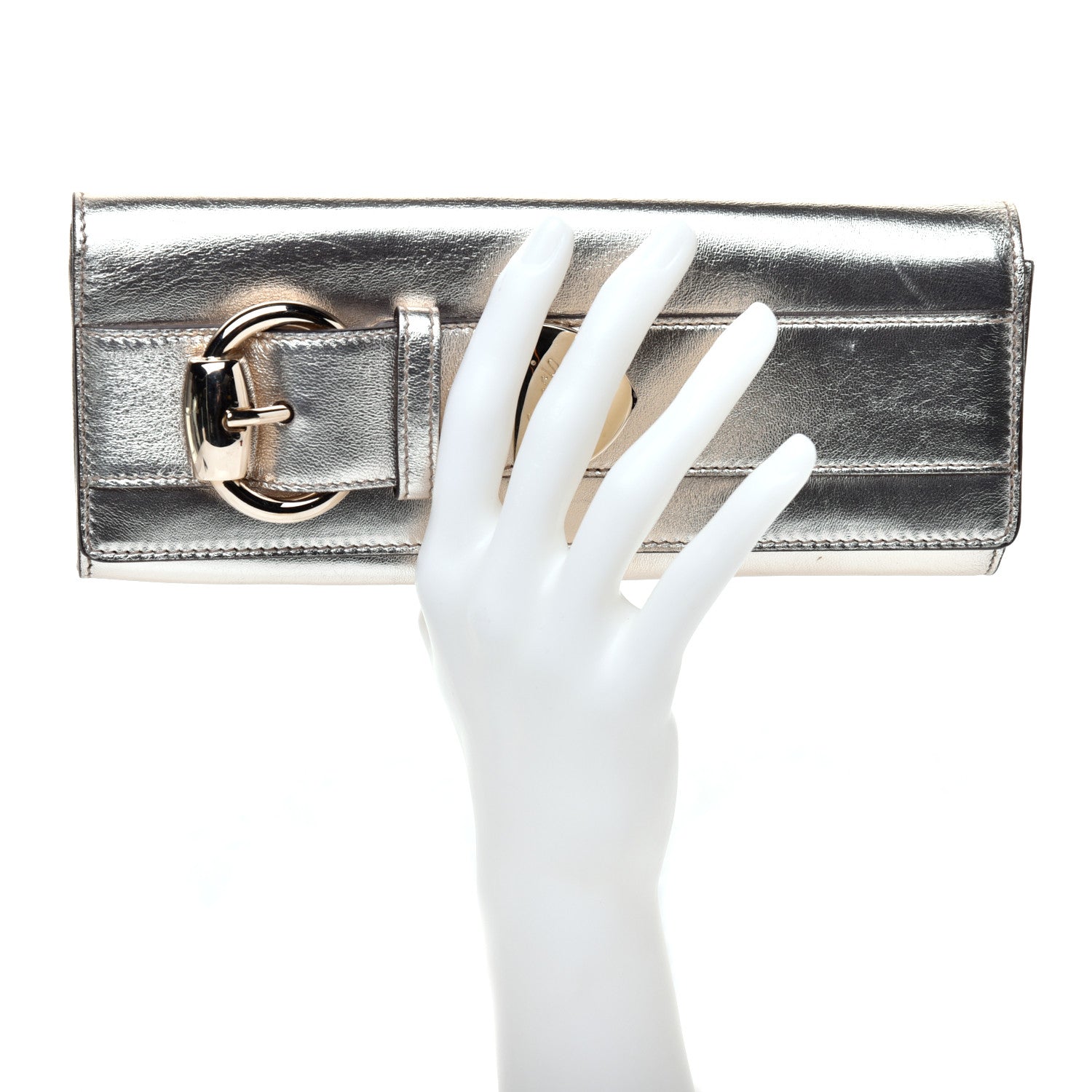 Gucci Metallic Calfskin Romy Clutch Silver 2 of 11