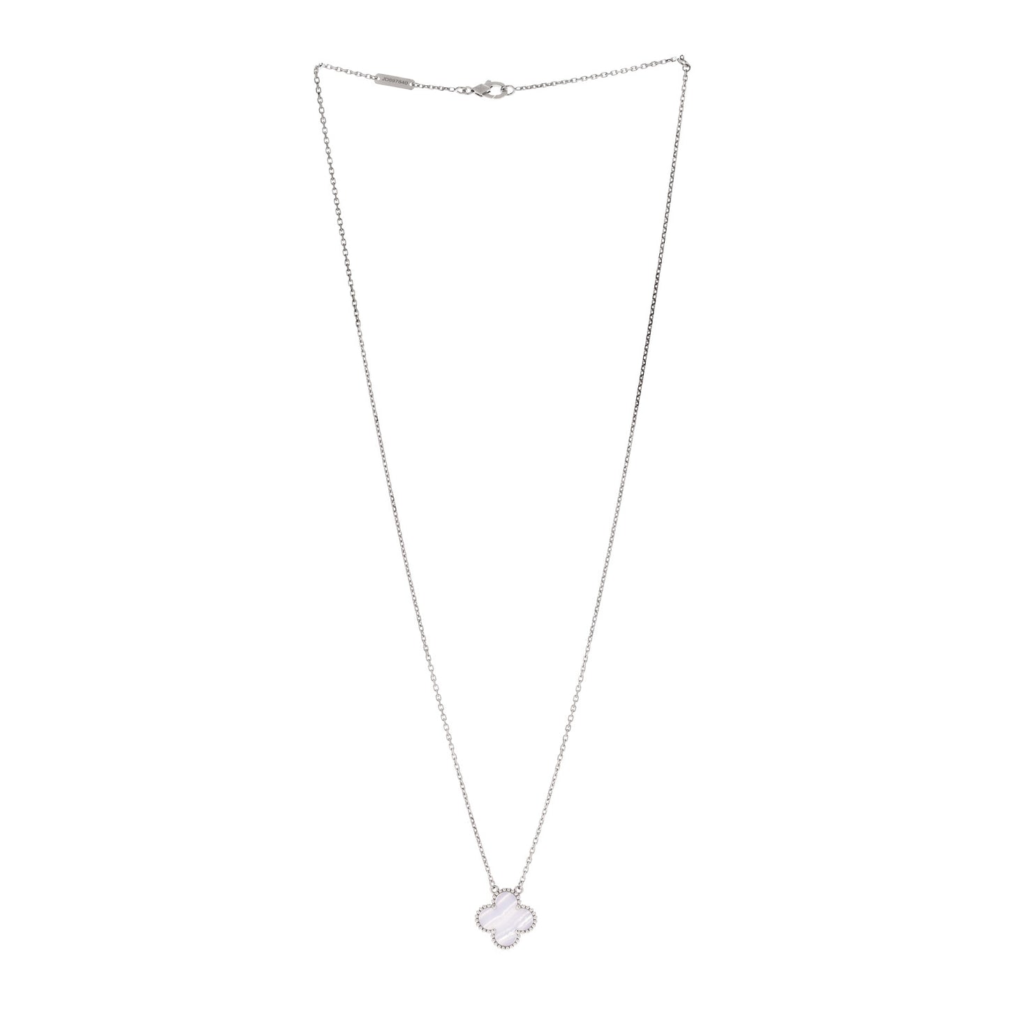 18K White Gold Chalcedony Vintage Alhambra Pendant Necklace