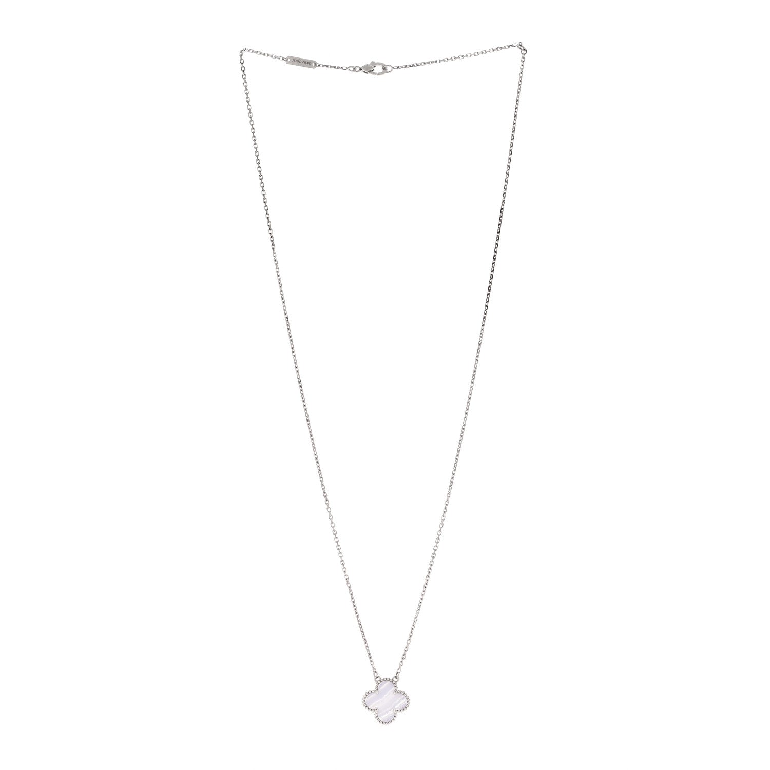 Van Cleef & Arpels 18K White Gold Chalcedony Vintage Alhambra Pendant Necklace 3 of 6