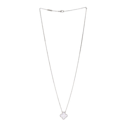 Van Cleef & Arpels 18K White Gold Chalcedony Vintage Alhambra Pendant Necklace 3 of 6
