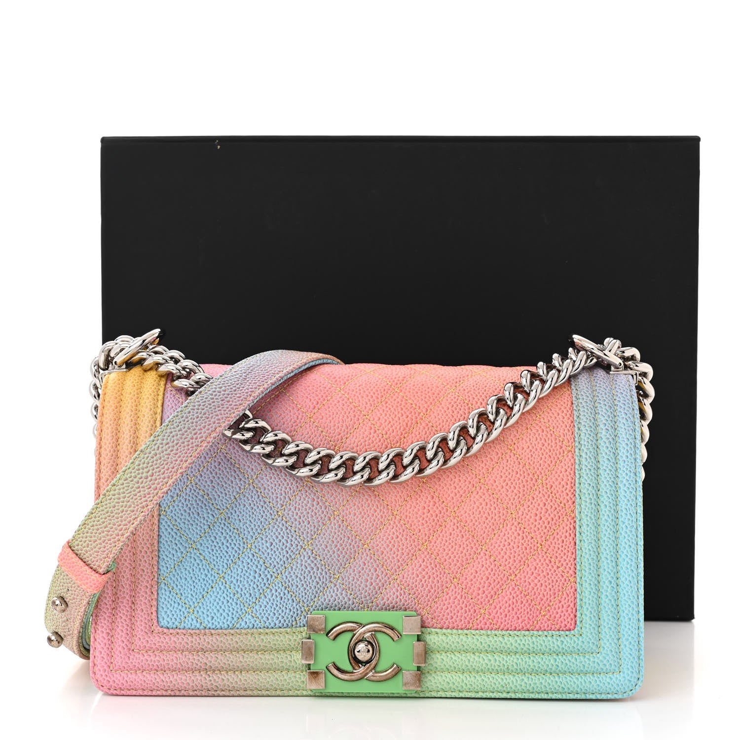Chanel Caviar Quilted Medium Cuba Rainbow Boy Flap Multicolor 11 of 11