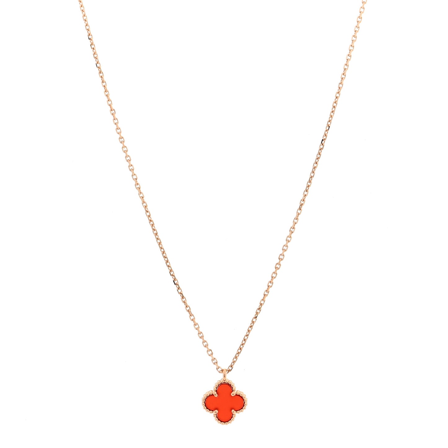 18k Rose Gold Carnelian Sweet Alhambra Heart Pendant Necklace