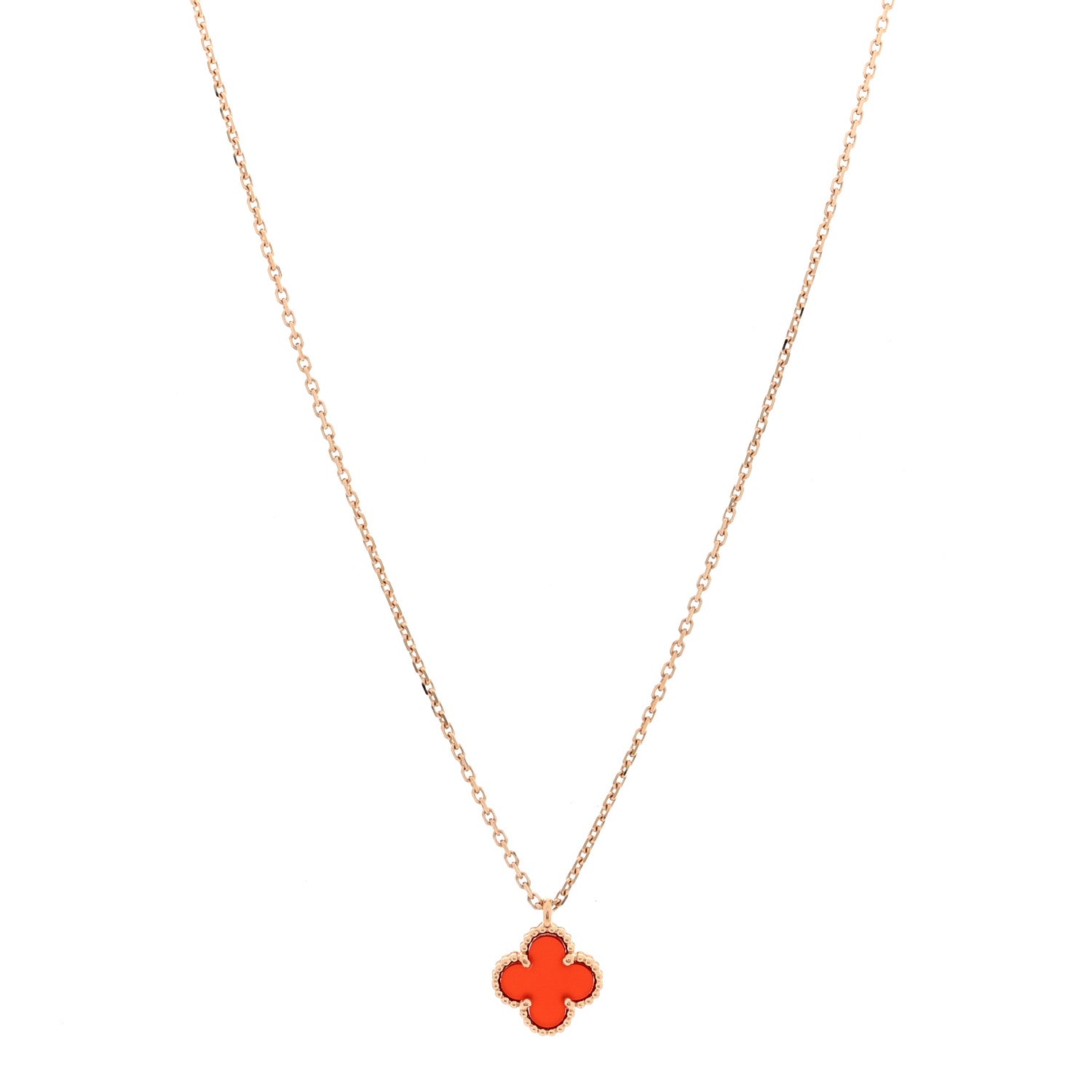 Van Cleef & Arpels 18k Rose Gold Carnelian Sweet Alhambra Heart Pendant Necklace 1 of 5