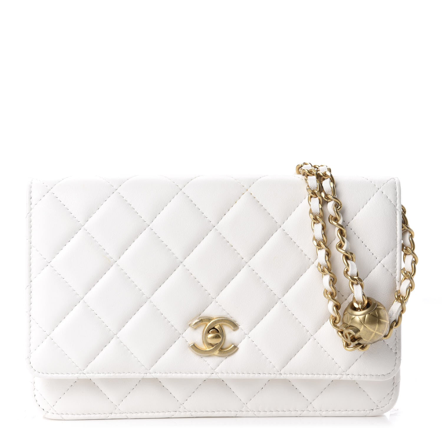 Chanel Lambskin Quilted CC Pearl Crush Wallet on Chain WOC White 1 of 11