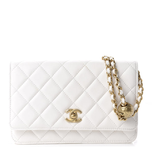 Chanel Lambskin Quilted CC Pearl Crush Wallet on Chain WOC White