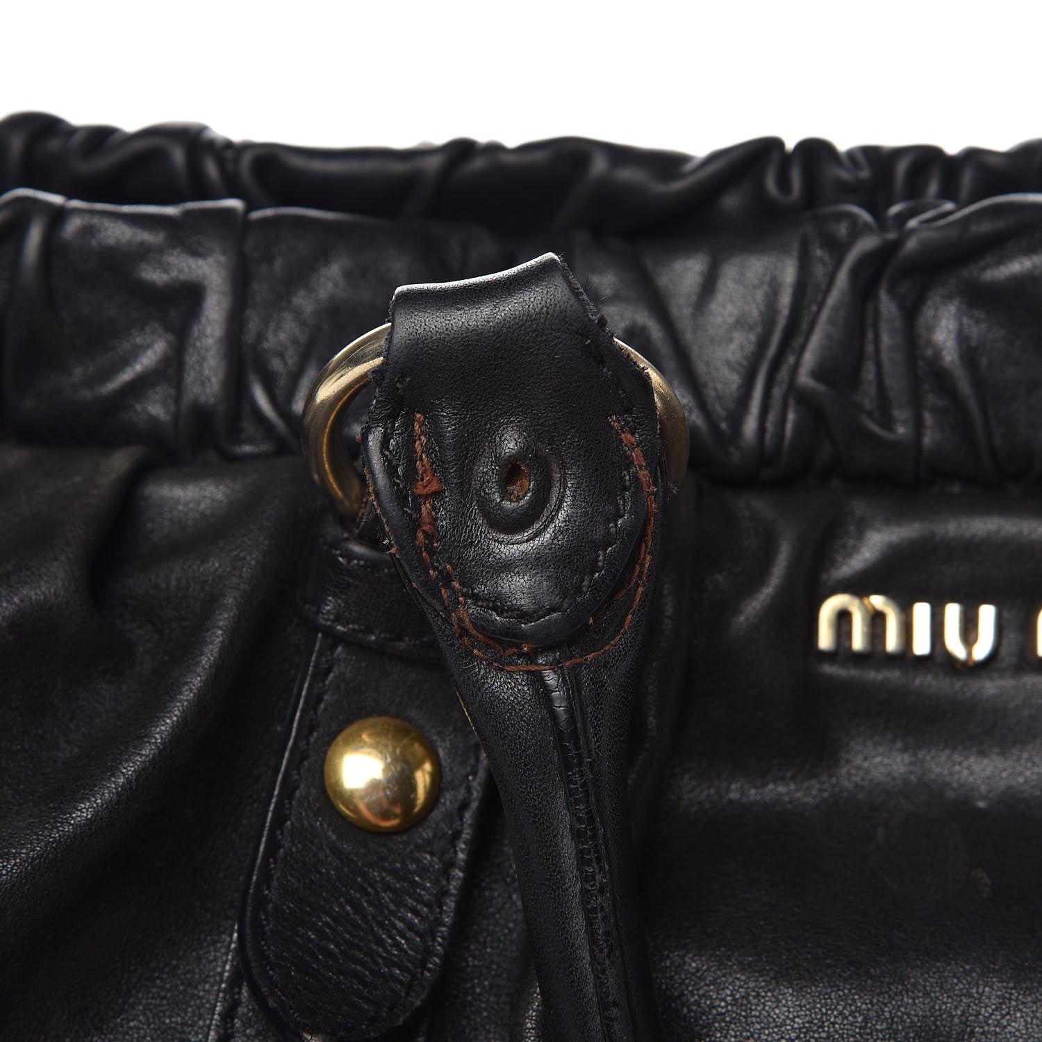 Miu Miu Vitello Lux Gathered Tote Black 12 of 16