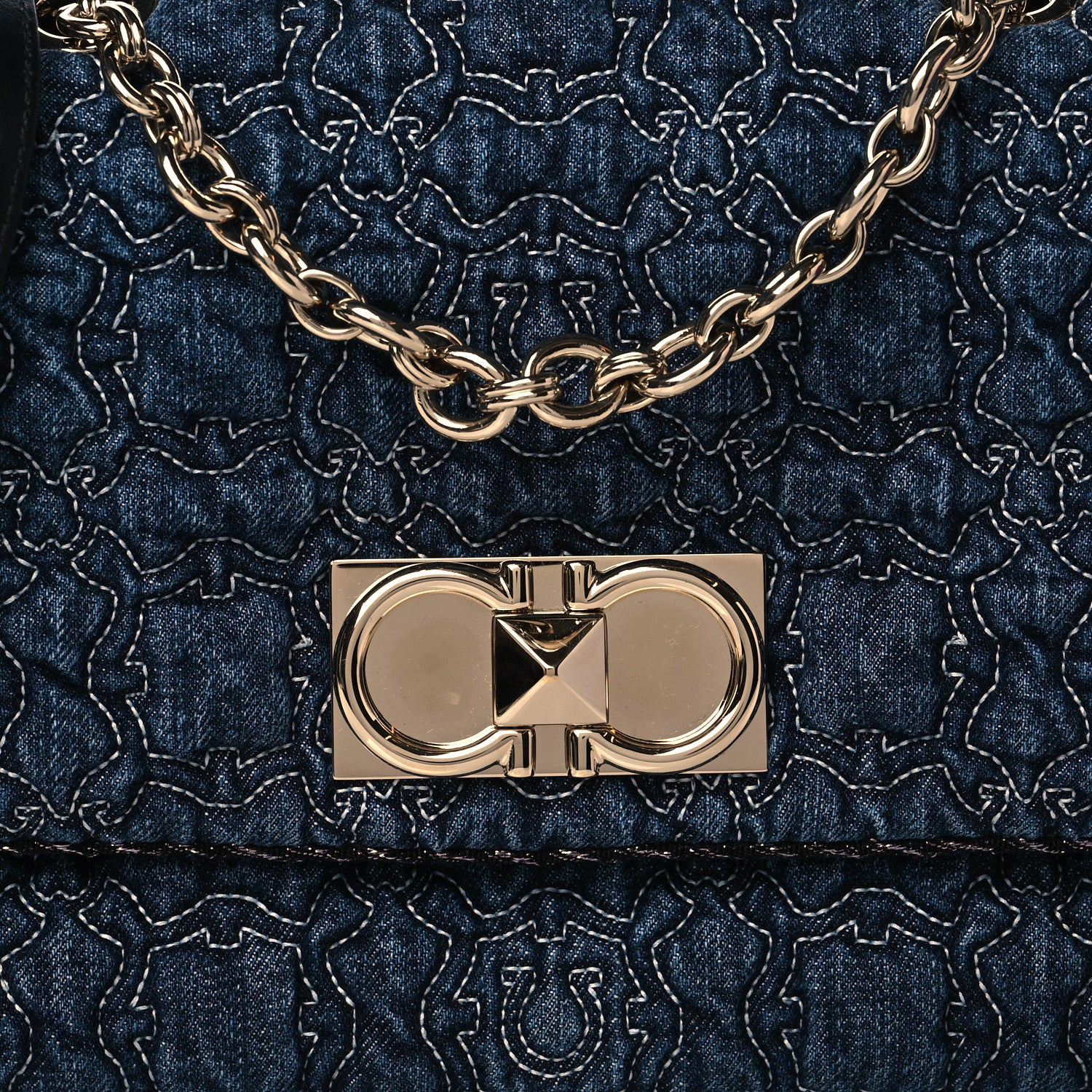 Salvatore Ferragamo Denim Quilted Gancini Small Flap Bag Blue 7 of 10