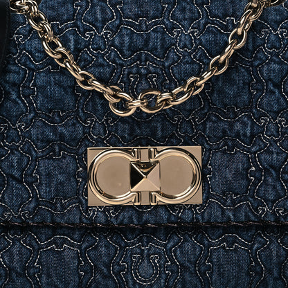 Salvatore Ferragamo Denim Quilted Gancini Small Flap Bag Blue 7 of 10