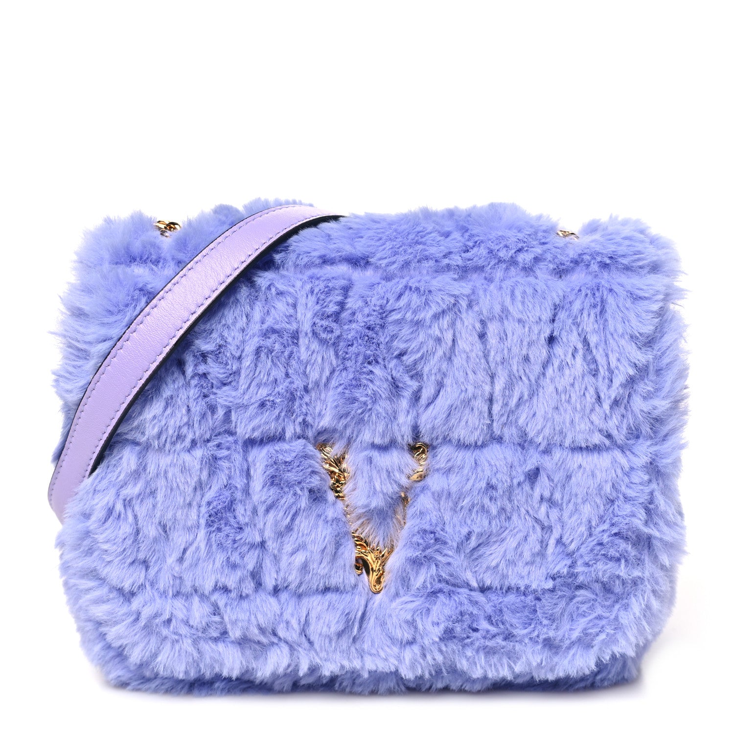 Versace Faux Fur Quilted Virtus Shoulder Bag Orchid 1 of 9