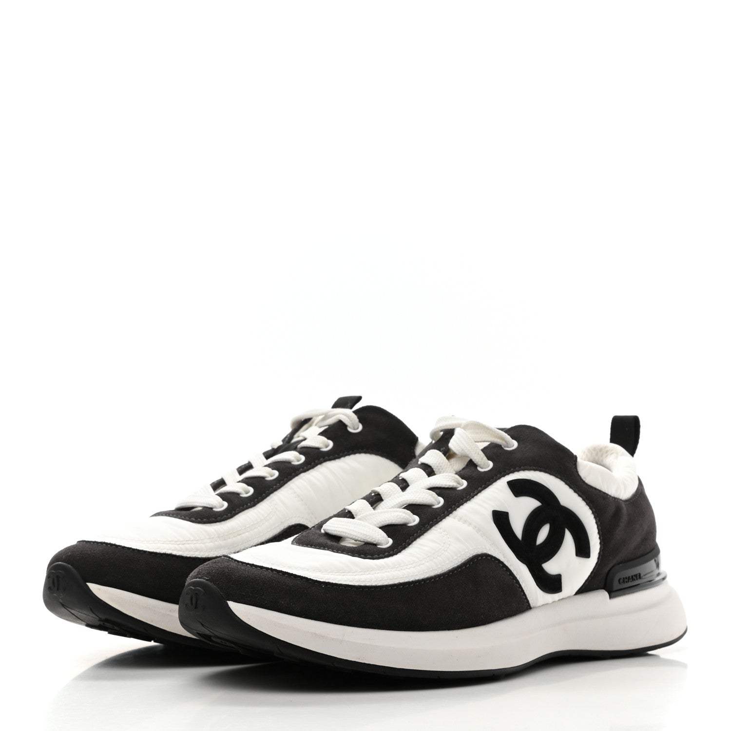 Chanel Nylon Suede Calfskin CC Sneakers 41 White Dark Grey 3 of 9