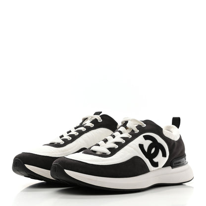 Chanel Nylon Suede Calfskin CC Sneakers 41 White Dark Grey 3 of 9