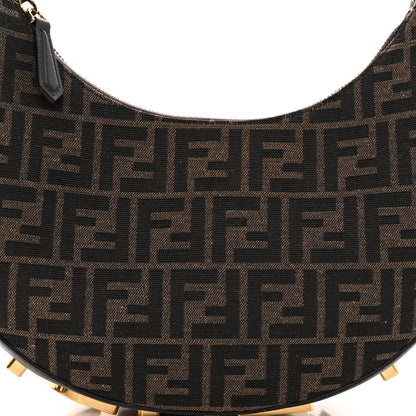 Fendi Fabric Jacquard Vitello Grace FF 1974 Small Fendigraphy Hobo Bag Tobacco Moro Ebano 7 of 9