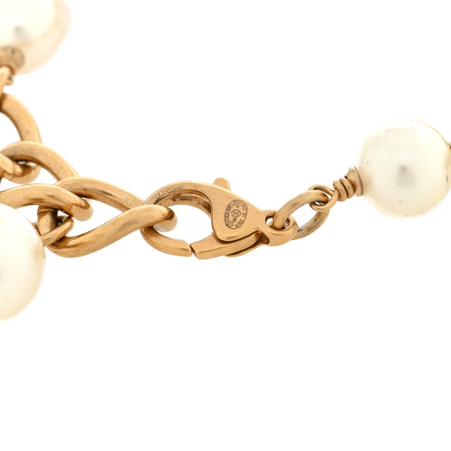 Crystal Pearl CC Charm Bracelet Gold