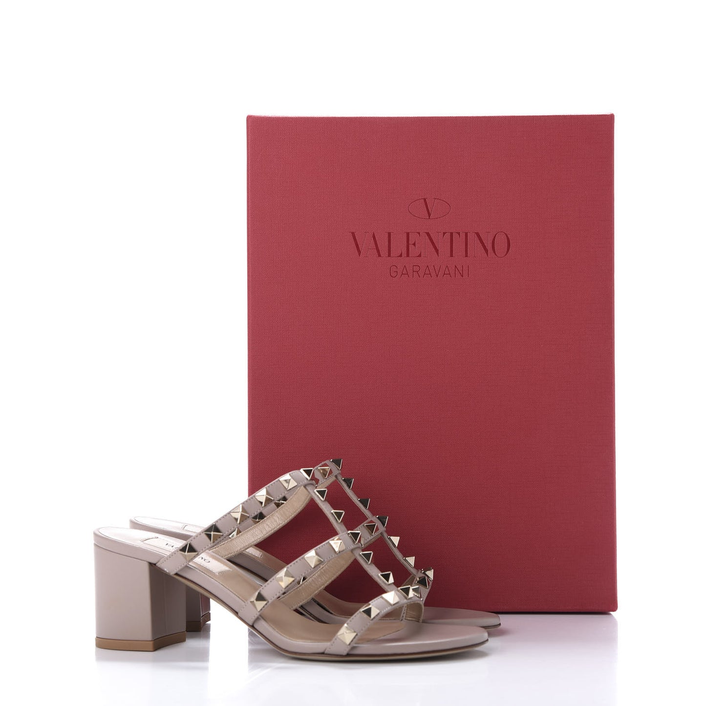 Calfskin Rockstud 60mm Caged Slide Sandals 35.5 Poudre