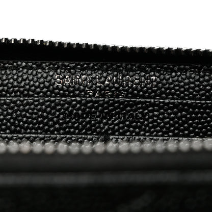 Saint Laurent Grain De Poudre Matelasse Chevron Monogram Monochrome Zip Around Wallet Black 6 of 9