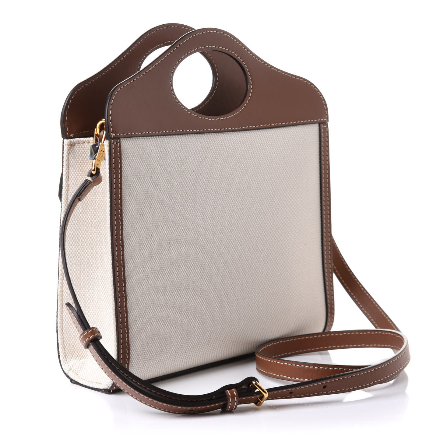 Canvas Smooth Calfskin Two Tone Mini Pocket Bag Natural Malt Brown