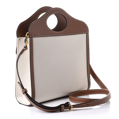 Burberry Canvas Smooth Calfskin Two Tone Mini Pocket Bag Natural Malt Brown 3 of 10