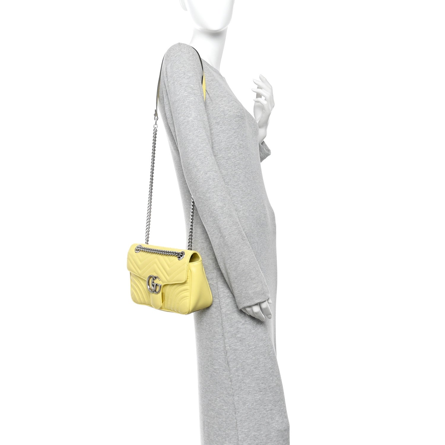 Gucci Calfskin Matelasse Small GG Marmont Shoulder Bag Banana 2 of 10