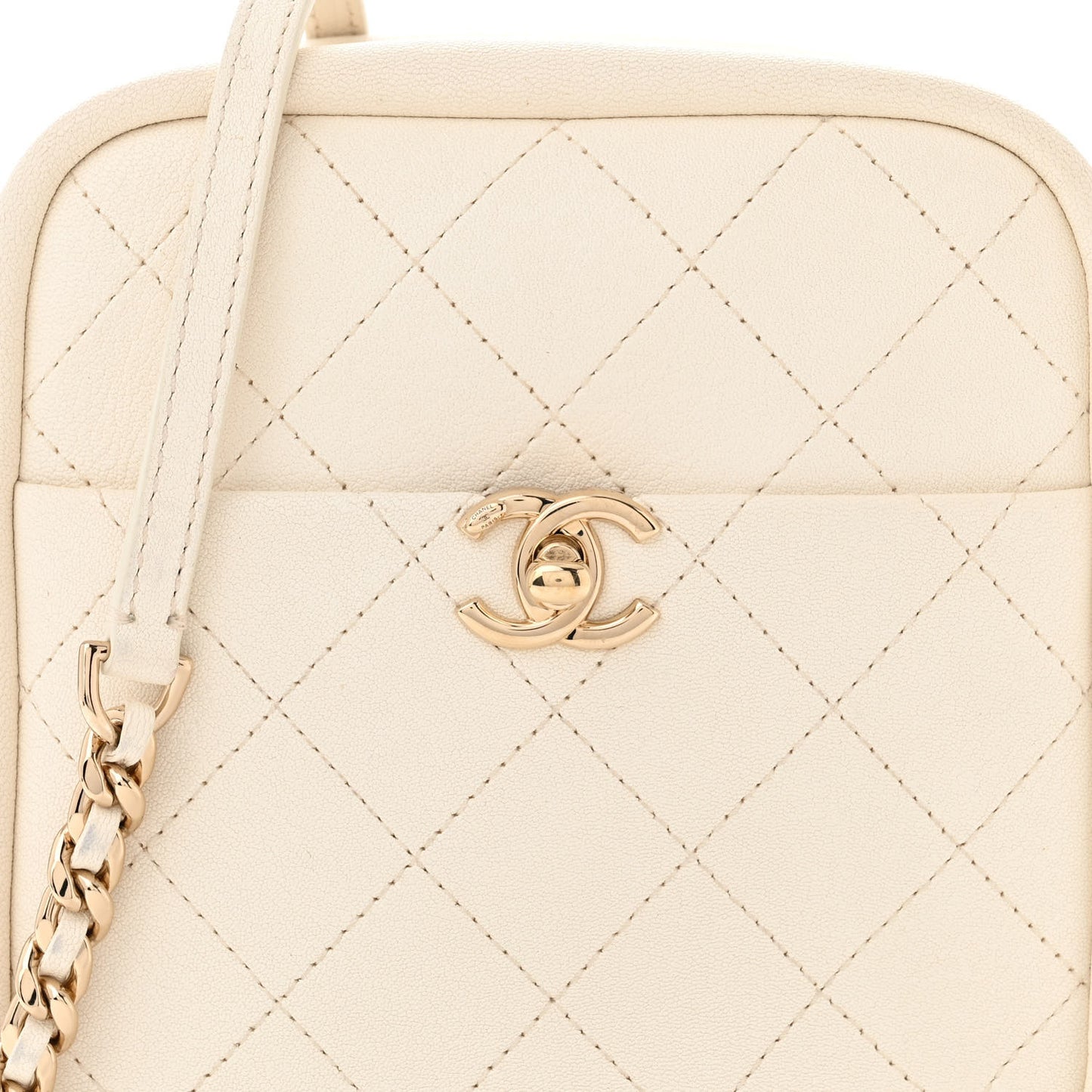 Goatskin Stitched Casual Trip North South Camera Case White