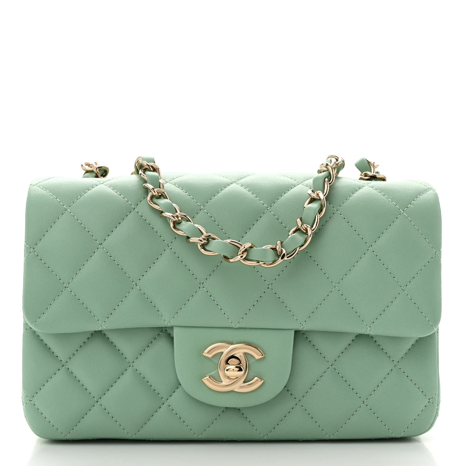 Chanel Lambskin Quilted Mini Rectangular Flap Light Green 1 of 10