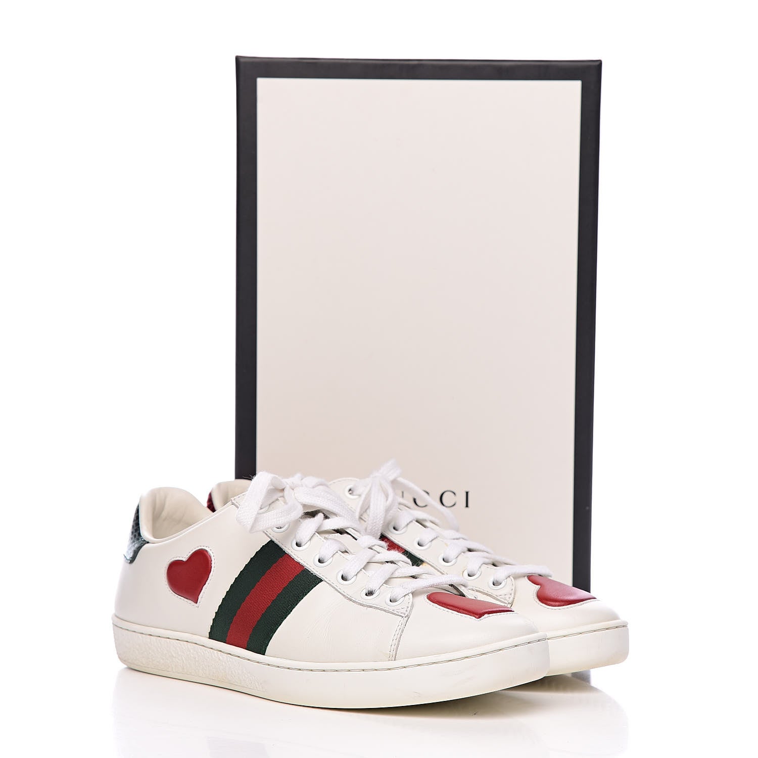 Gucci Calfskin Web Heart Embroidered Womens Ace Sneakers 37 White 13 of 13