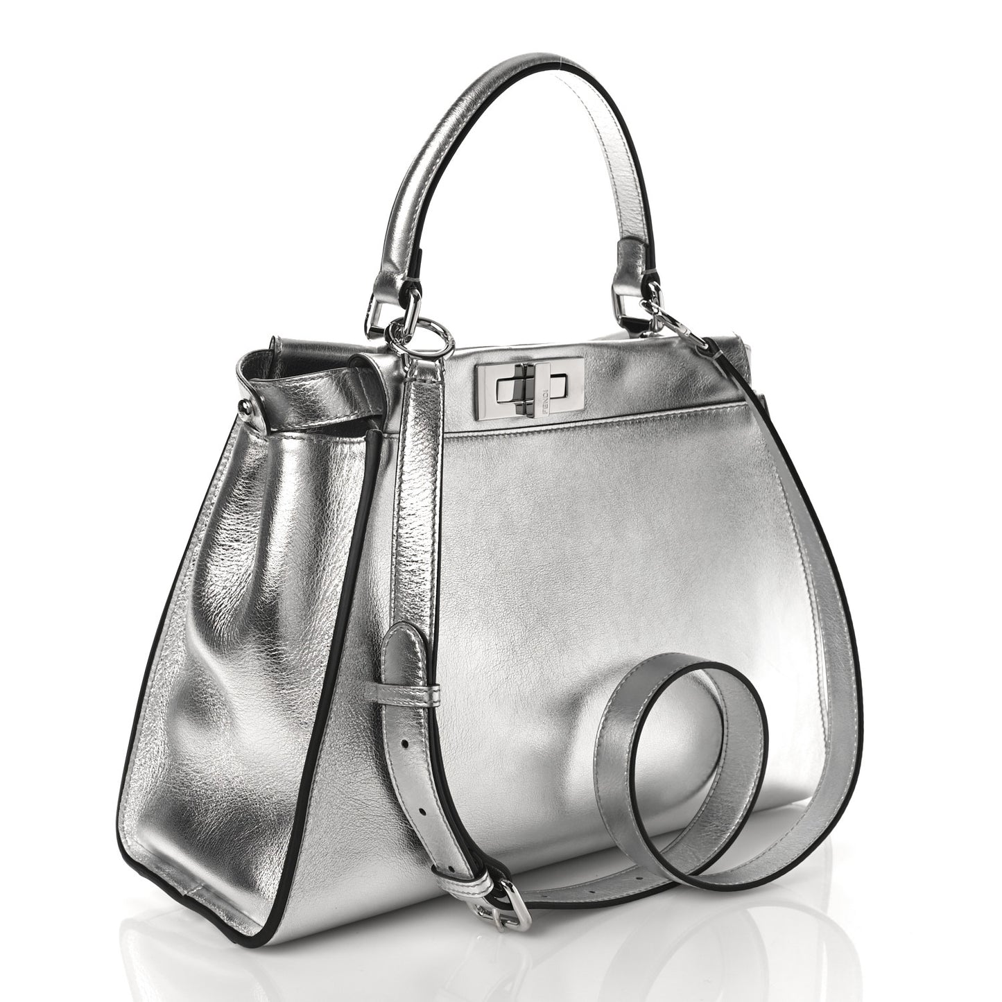 Vitello Catalan Mirror Medium Peekaboo Iconic Satchel Argento