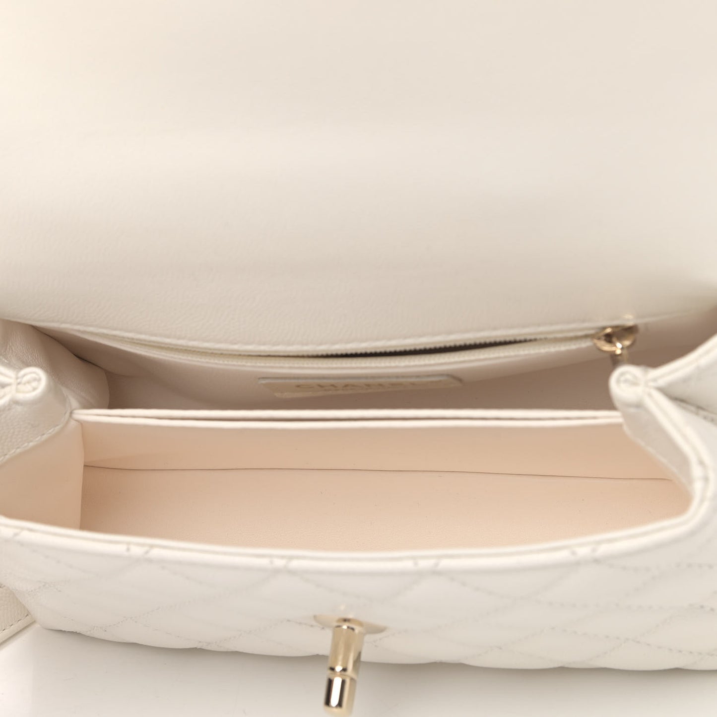 Caviar Quilted Mini Coco Handle Flap White