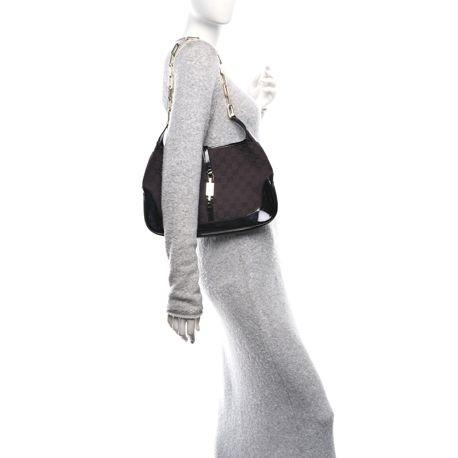 Gucci Monogram Jackie O Chain Hobo Dark Brown 2 of 10