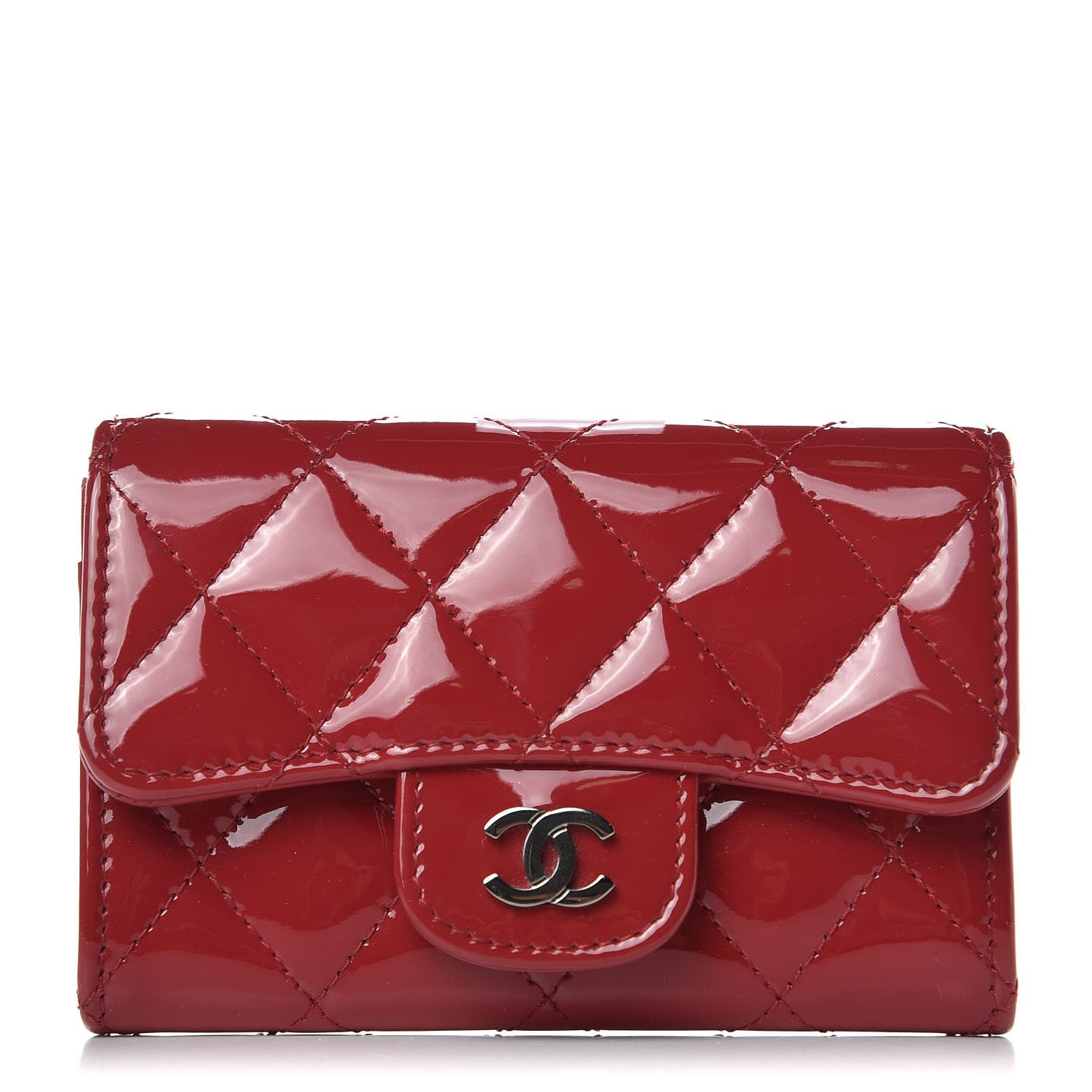 Patent Quilted Card Holder Red