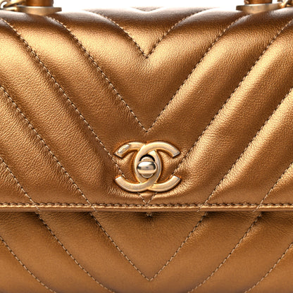 Chanel Metallic Calfskin Chevron Quilted Mini Coco Handle Flap Gold 7 of 12