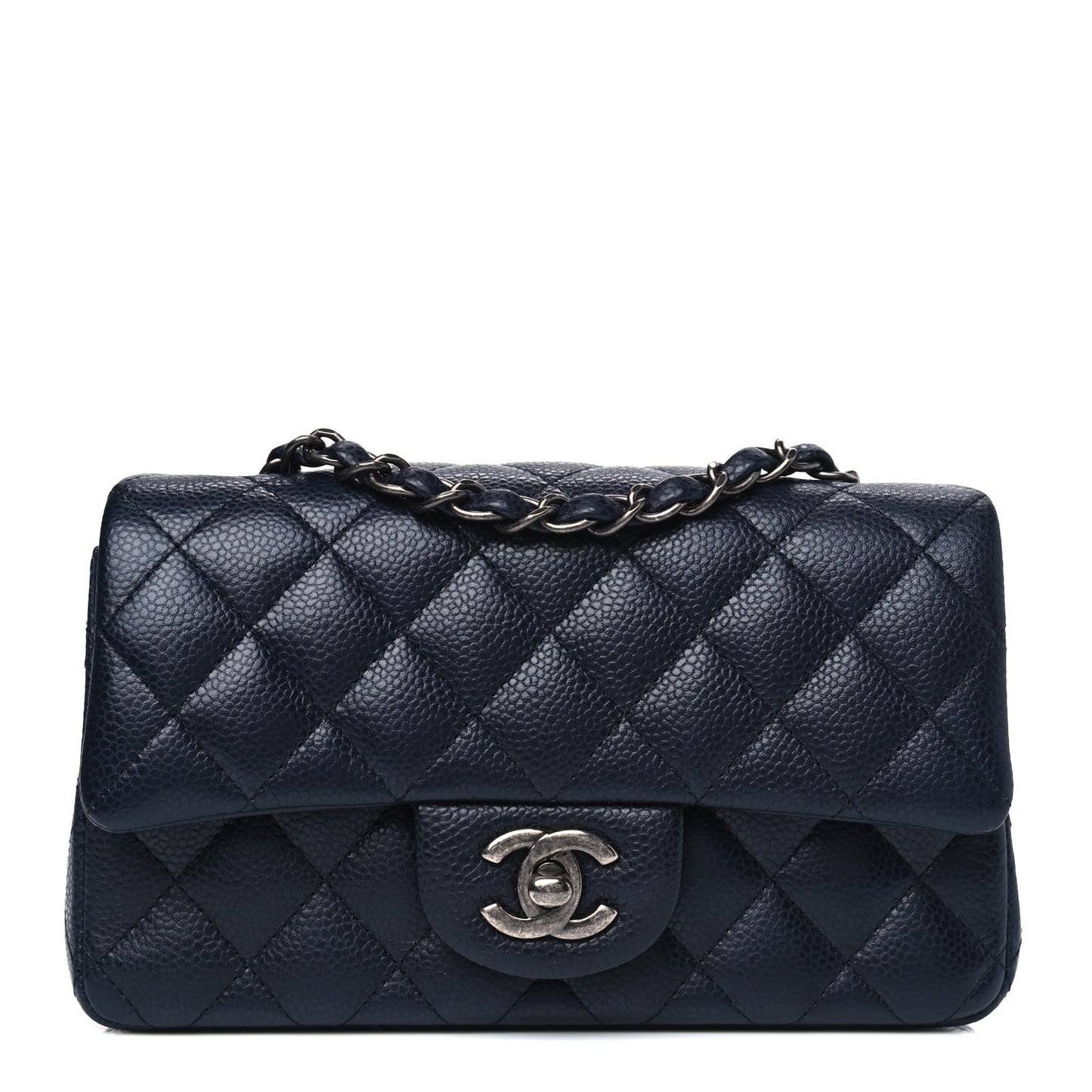 Caviar Quilted Mini Rectangular Flap Navy