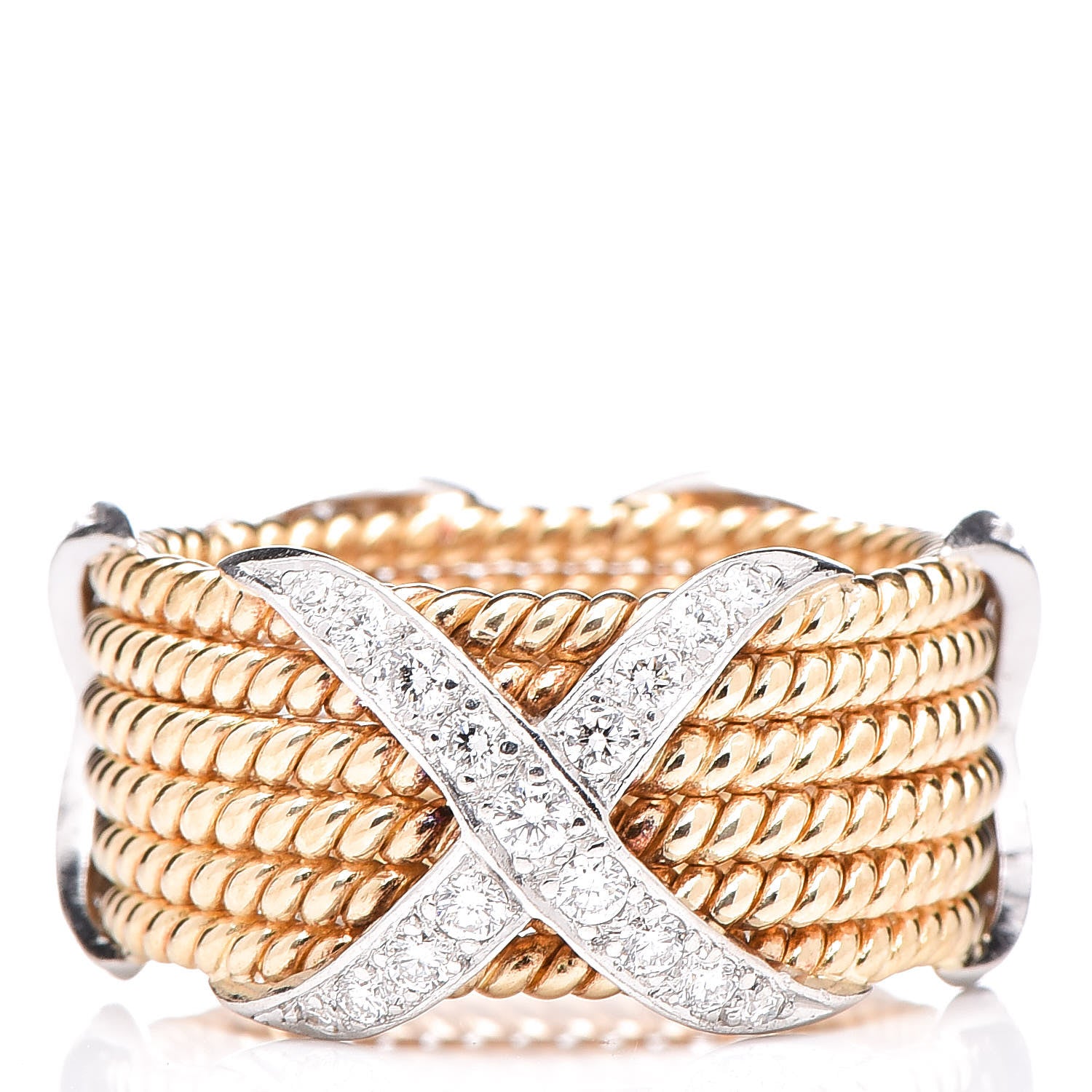 Tiffany 18K Yellow White Gold Diamond Schlumberger Six Rope X Ring 56 7.5 3 of 4