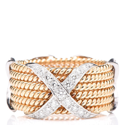 Tiffany 18K Yellow White Gold Diamond Schlumberger Six Rope X Ring 56 7.5 3 of 4