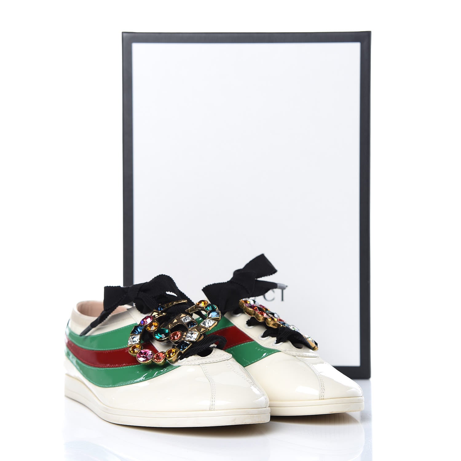 Gucci Patent Crystal Web GG Womens Falacer Sneakers 40 Mystic White New Shamarock Red 11 of 11